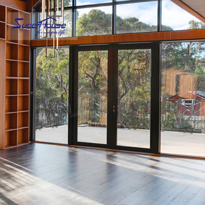 Patio Black Aluminum Frame Entry Door French Door Thermal Break Front Tempered Glass Lower Track Aluminum Double Glass Finished