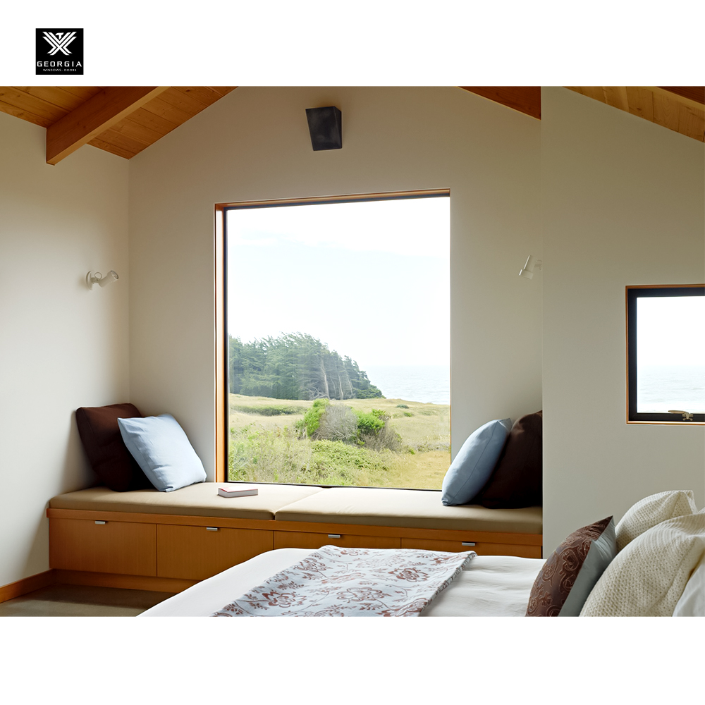 Custom Aluminum Clad Wood Fixed Picture Windows with Low-E Glass for Houses Energy Efficient Full View Window NFRC