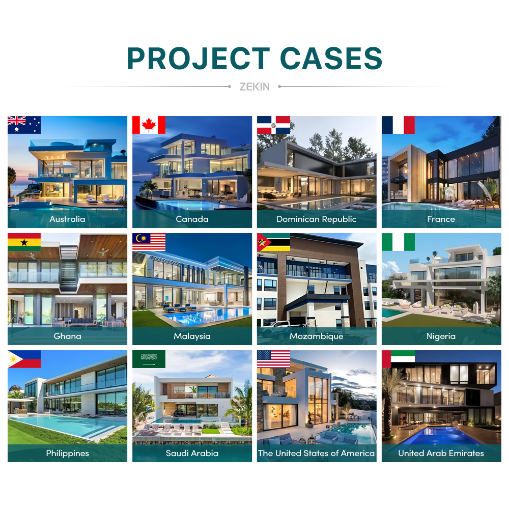 ZEKIN UK Project Villa CE Certified Aluminum Window Front Entry Door Tempered Glass Energy Efficient Picture Panoramic Window