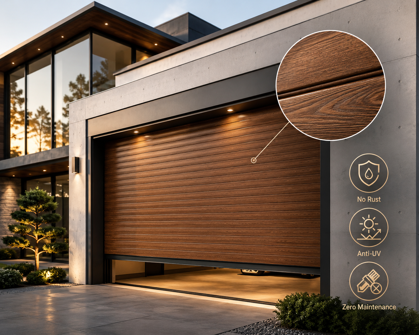 Modern Wood Grain Aluminum Roller Shutter Door Automatic Timber Look Rolling Shutter Doors for Residential Garage Villa Entry
