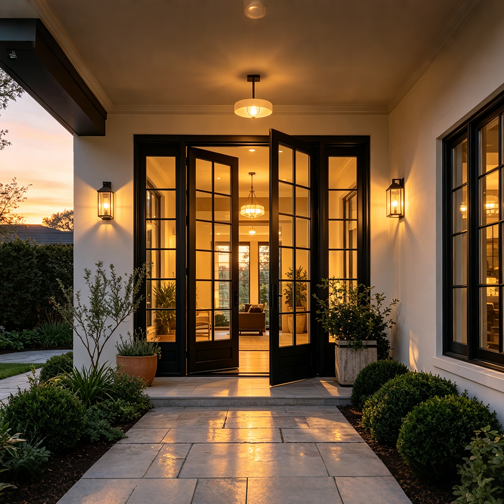 Narrow Frame Glass Entry Door installed in a contemporary residence