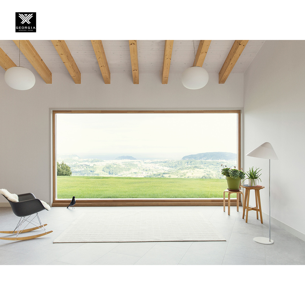 Custom Aluminum Clad Wood Fixed Picture Windows with Low-E Glass for Houses Energy Efficient Full View Window NFRC