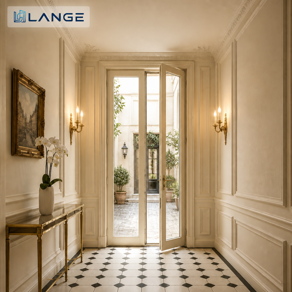 LANGE French Doors Style Security Aluminum Casement Door Aluminum Tempered Glass French Door Grilles Entry Casement Doors