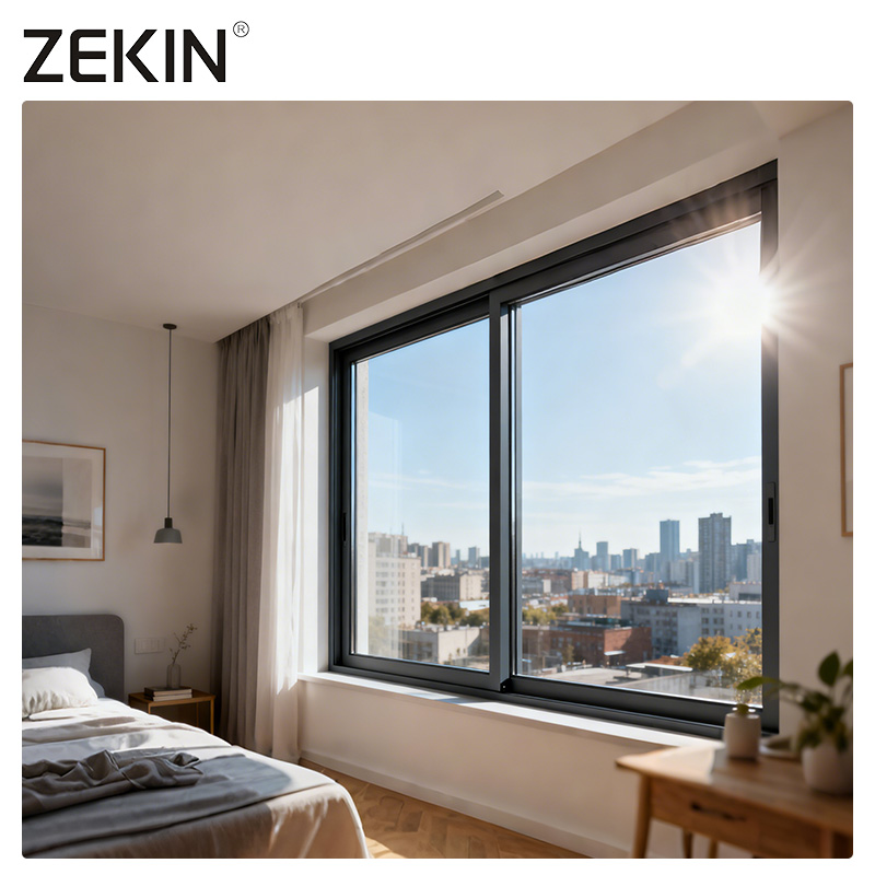 ZEKIN Frosted Transparent Small Arch Double Glazed Slider Sliding Double Tempered Glass 3 Tracks Sliding Windows for Home