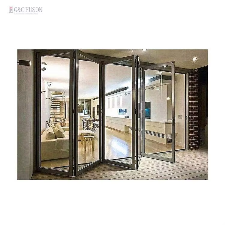 Fuson Modern Home Main Entrance Security Entry Front Doors Aluminum Patio Bi Folding Metallic Aluminum Glass Pivot Door