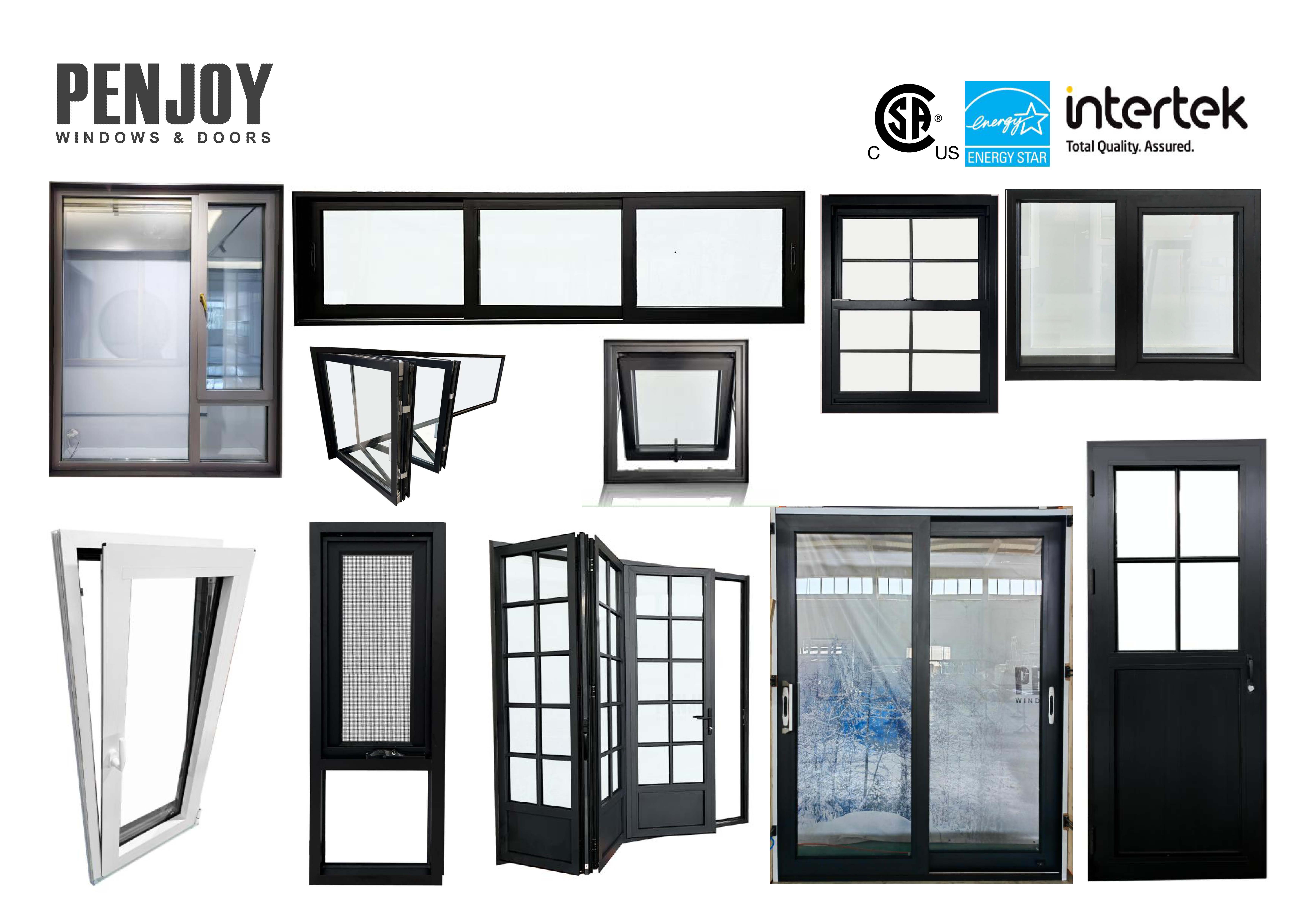 Penjoy Thermal Break Triple Glazed Aluminum Doors For Home Entry Villa &amp; Hotel Fiberglass Screen Netting Passivhaus Compliant