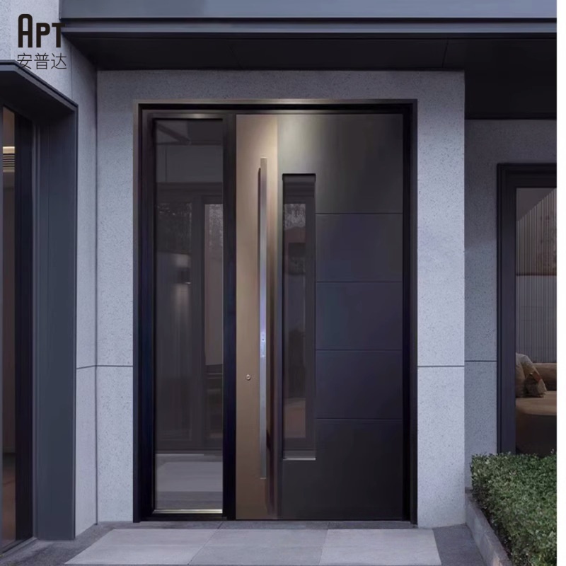 Luxury Aluminum Glass Anti-Theft Pivot Entry Doors Modern Exterior Door Design for Villa and Hotel Main Entrance