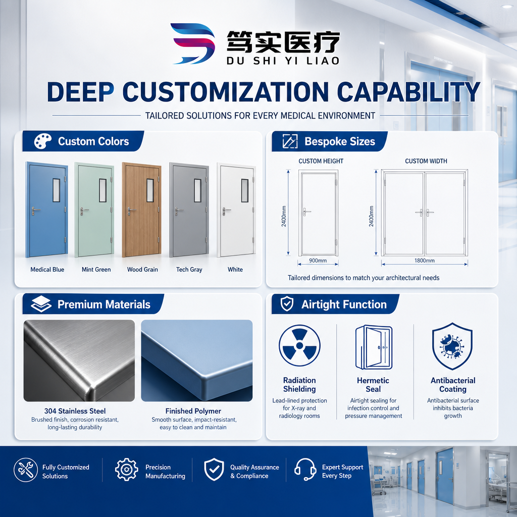 Dushi Custom Wood Grain Aluminum Alloy Double Swing Door Large Size Observation Tempered Glass Window Modern Antibacterial