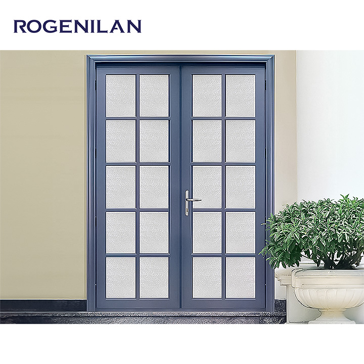 Rogenilan China Supplier Customized Size Aluminum Doors And Window Double Large Glass Fixed French Door For Houses