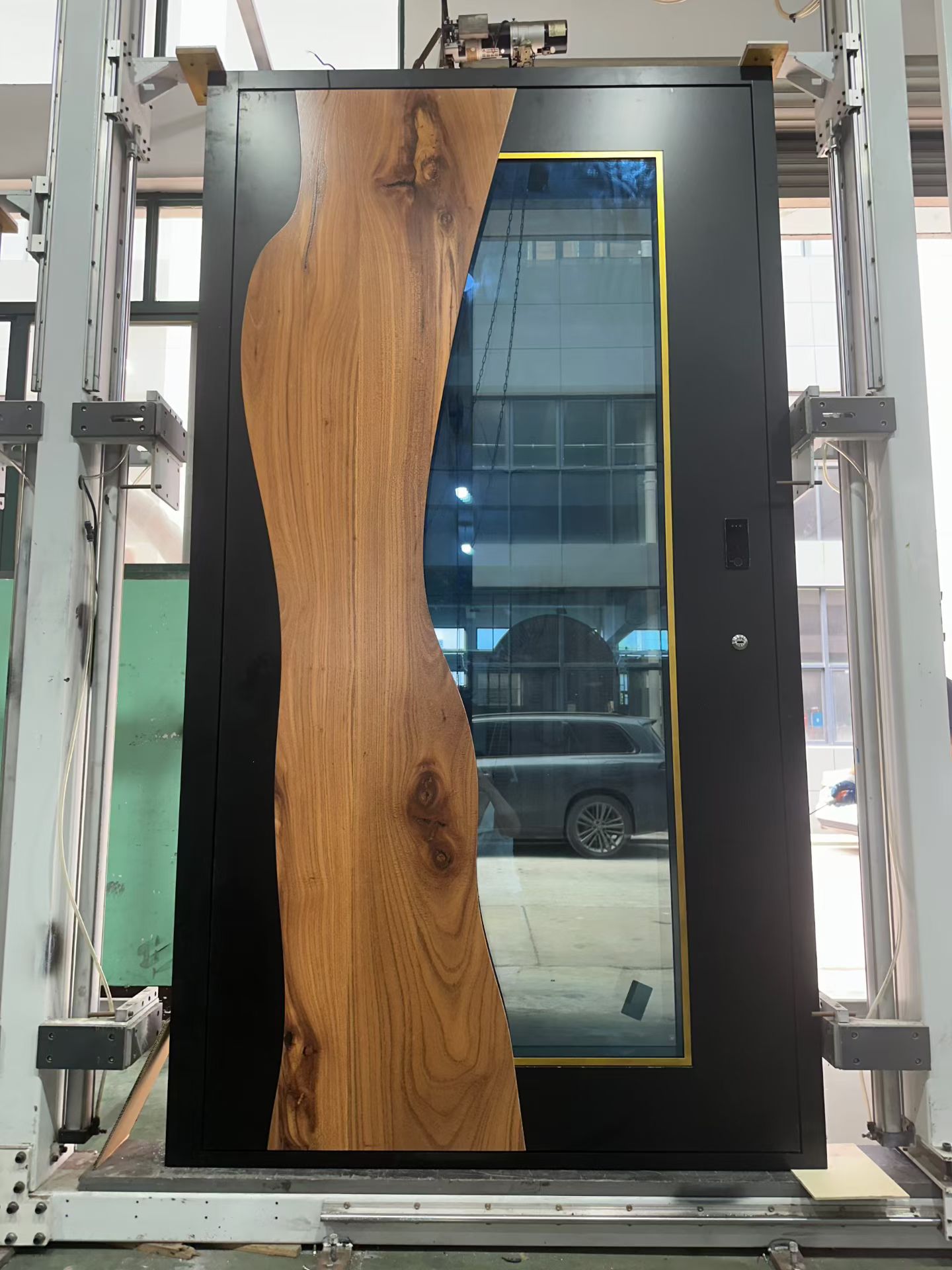Custom Color Cast Aluminum Pivot Entry Door Wood Grain Finish European Style Automatic Opening for Modern Hotels Villas