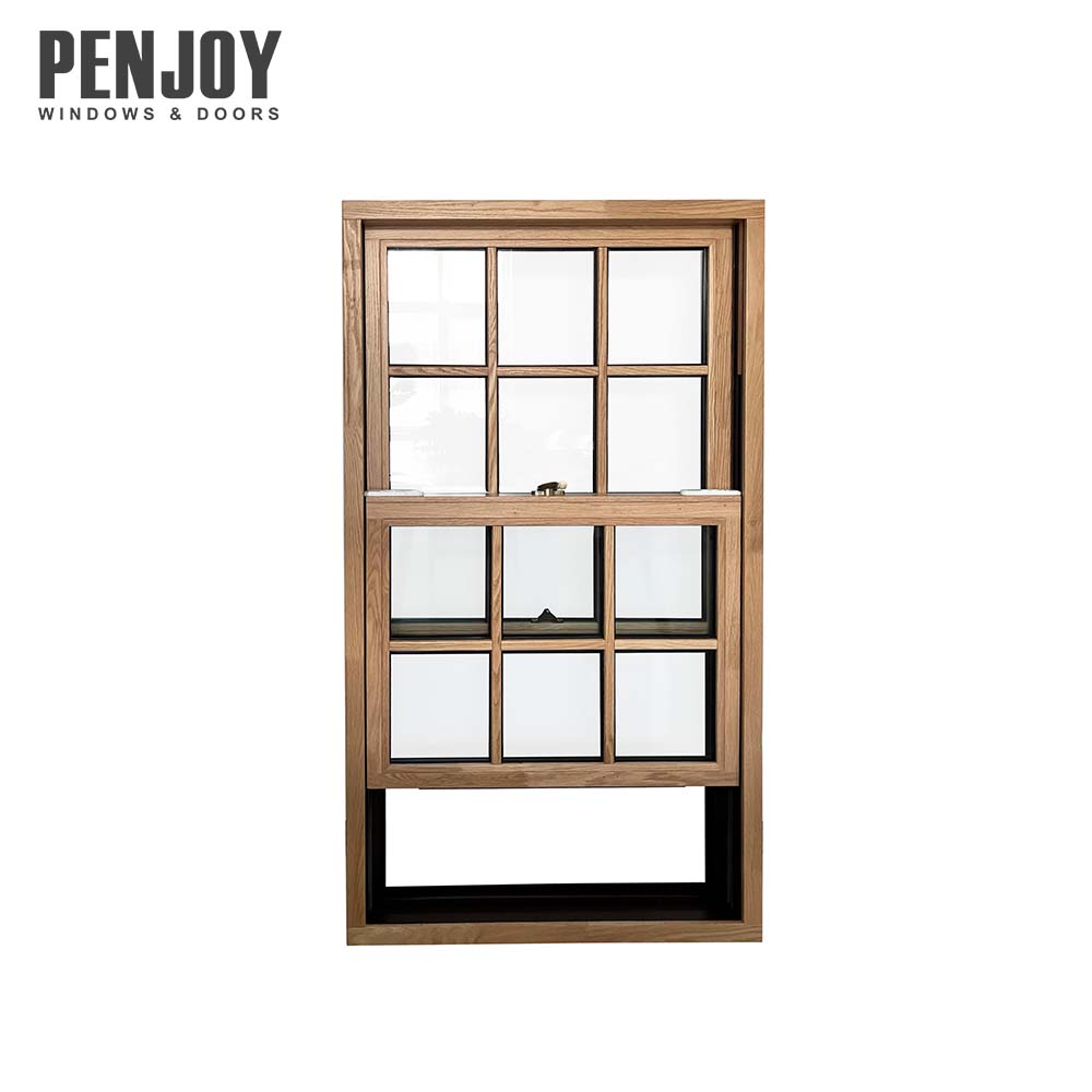 Penjoy North American Popular Design Vertical Custom Aluminum Clad Wood Hung Window Tempered Glass NFRC Certified Exterior Use