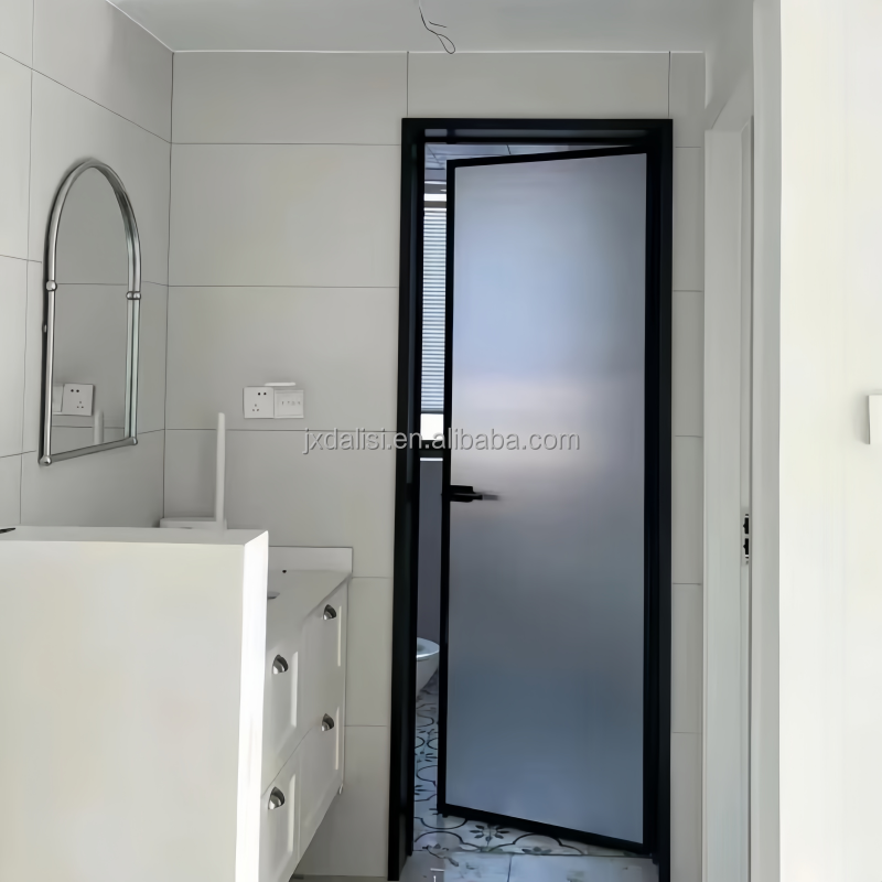Factory Direct Modern Aluminum Alloy Bathroom Door Moistureproof Anti-rust Tempered Glass Door Customizable Options for Hotel