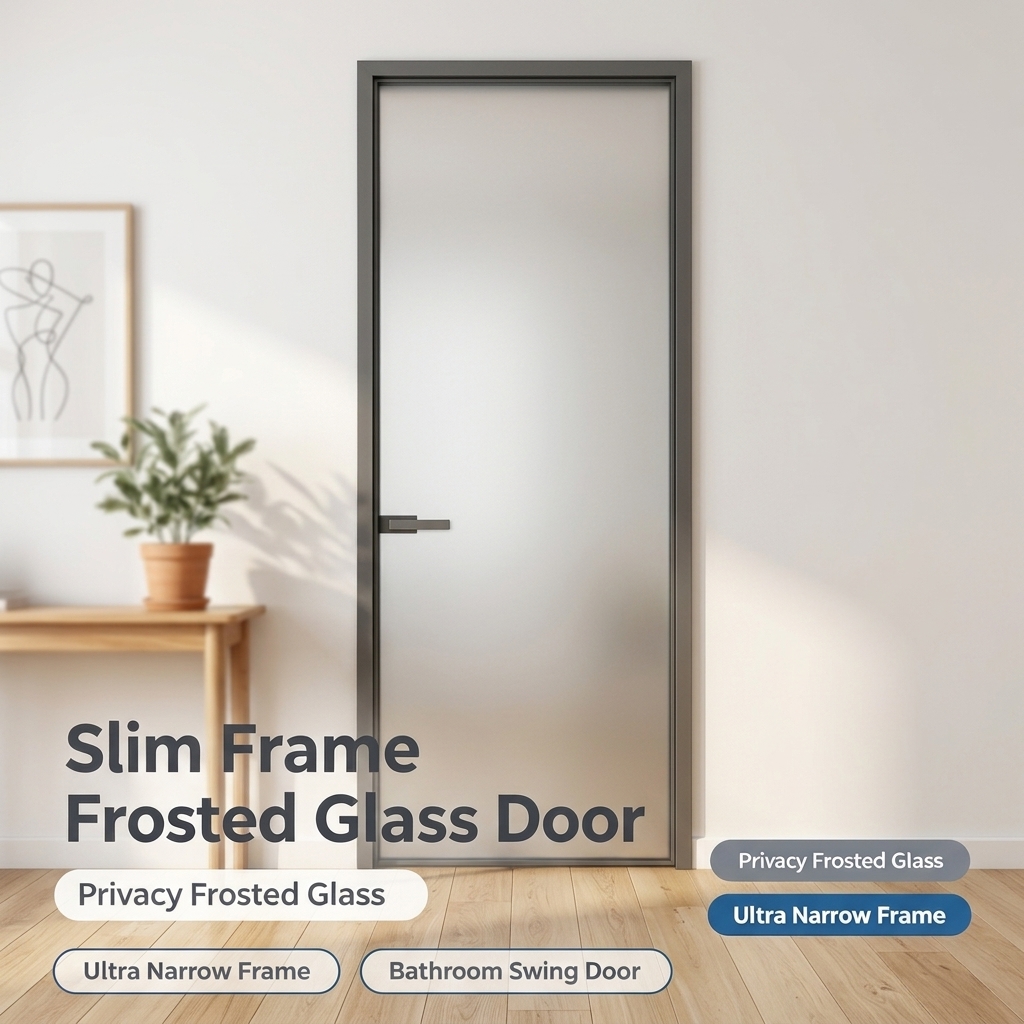 Aluminum Alloy Glass Flat Door with Minimalist Design Side Opening for Interior Use in Bathroom and Laundry