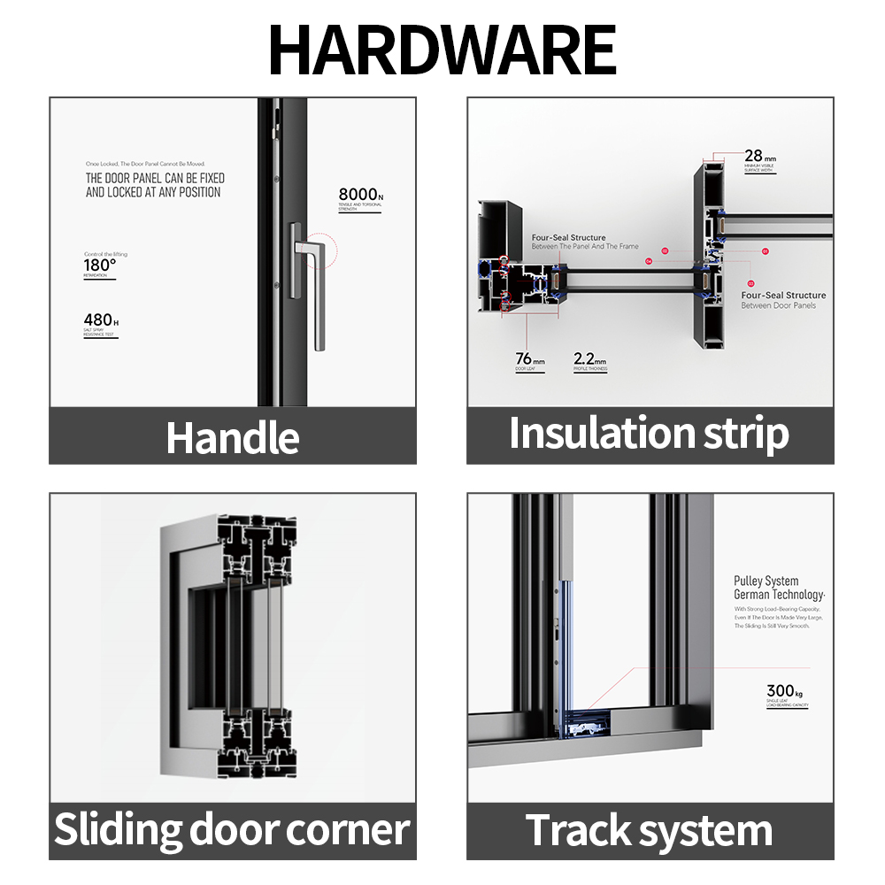 Courtyard Entry Sliding Doors Thermal Insulation Double Tempered Glass Aluminium Sliding Glass Patio Doors