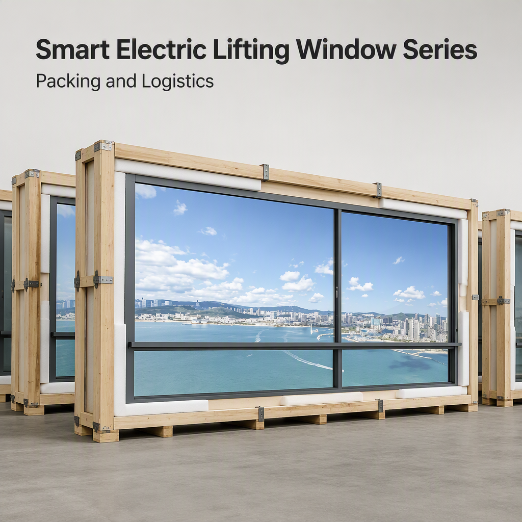 Black Aluminum Alloy Smart Electric Lifting Sliding Window Large Glass Roof Window for House