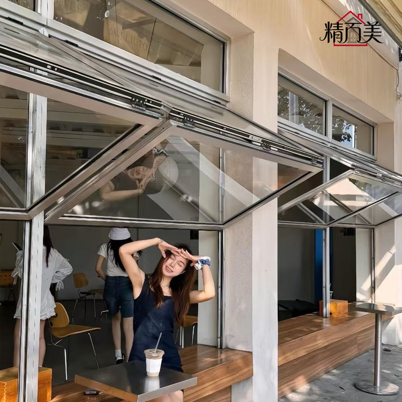 Shop Front Folding Window With Welded Aluminum Frame Glass Leaves Projecting Outward Modern Design Customized Size Wholesale