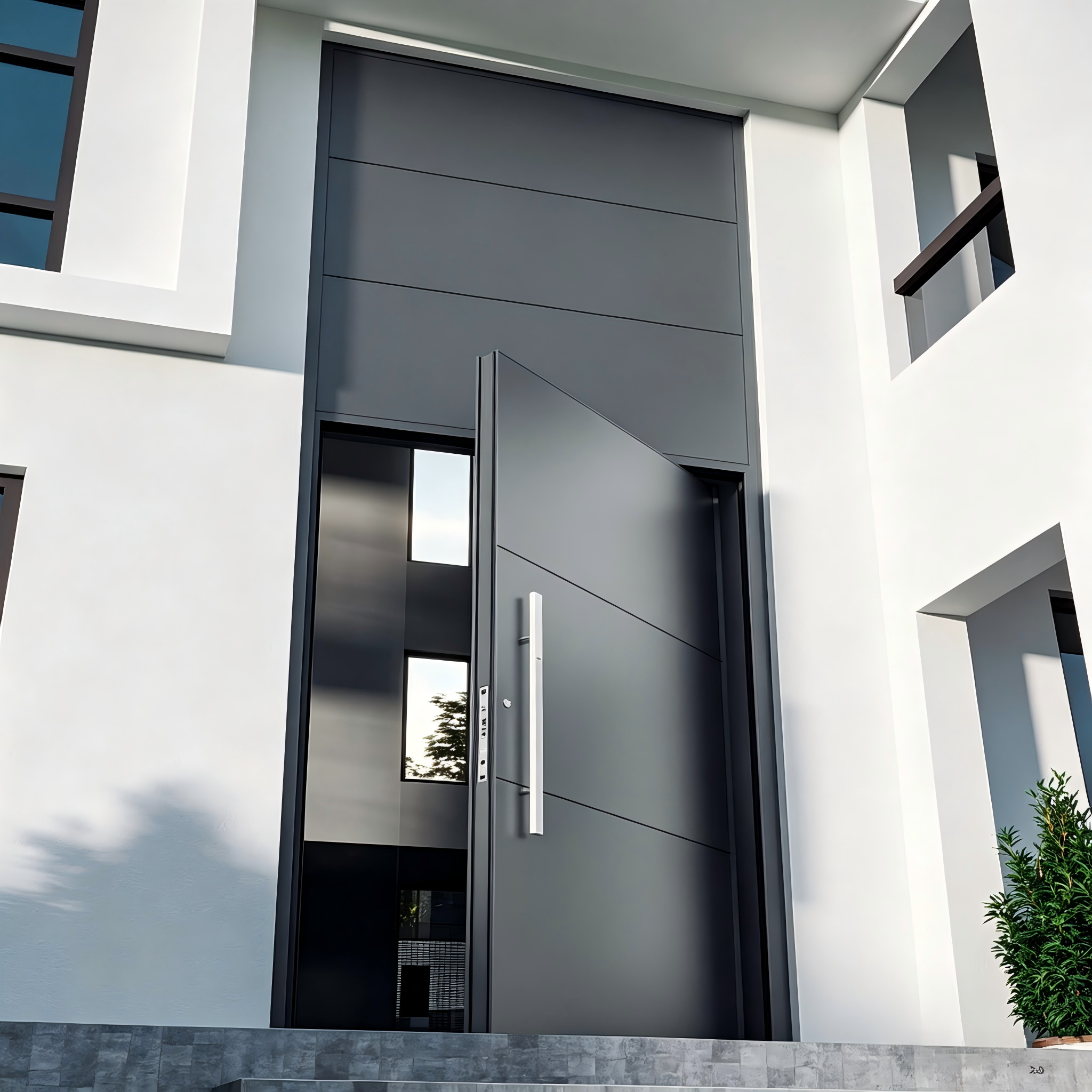 Aluminum Pivot Door Oversized Offset Exterior CNC Design Tempered Glass Smart Lock Waterproof Modern Villa China Total Solution