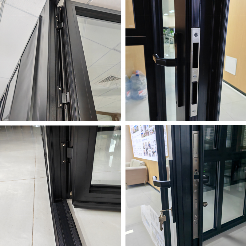 Office Hotel Project Entrance Double Doors Thermal Break Soundproof Double Glazed Modern Aluminum Patio Front Doors