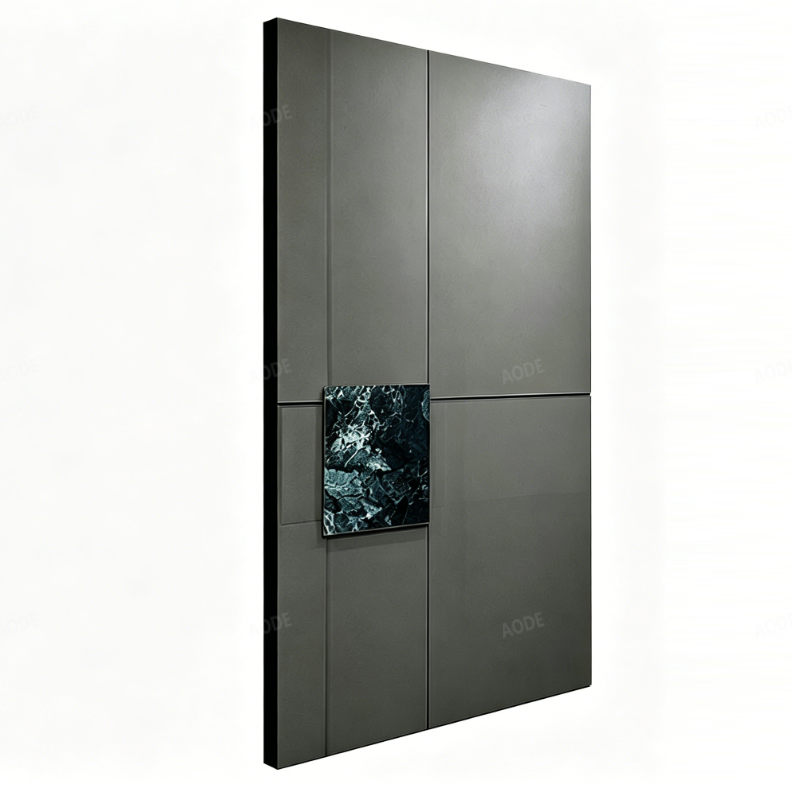 Modern Minimalist Aluminum Pivot Entry Door with Marble Inlay Waterproof Anti-Theft Exterior Hotel Villa Security Door