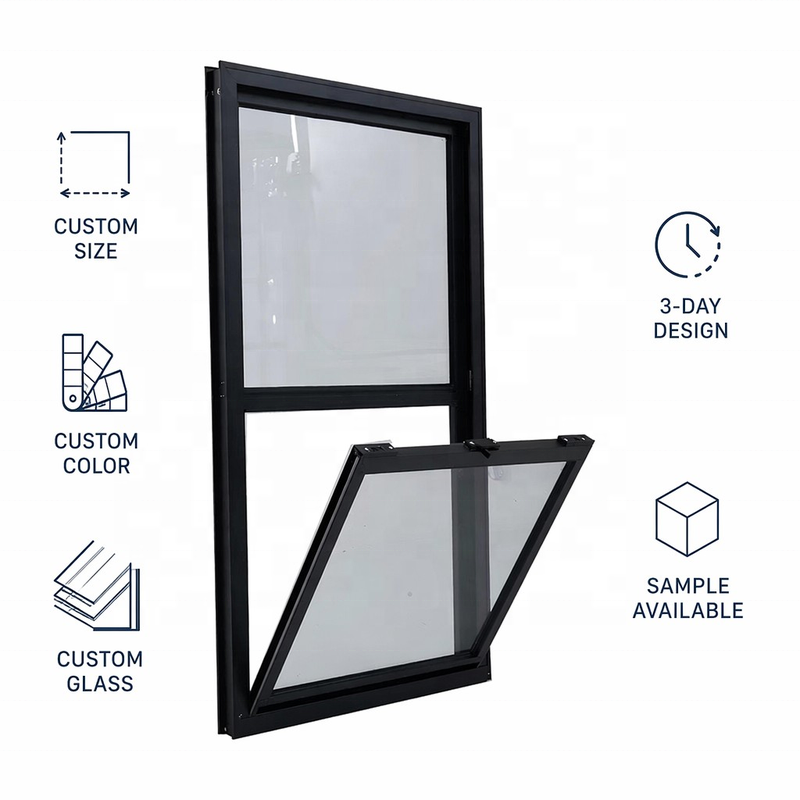 Platinum Commercial Single Hung Sash Window Vertical Sliding Soundproof Thermal Aluminum Alloy Anti-UV Exterior Kitchen Bathroom