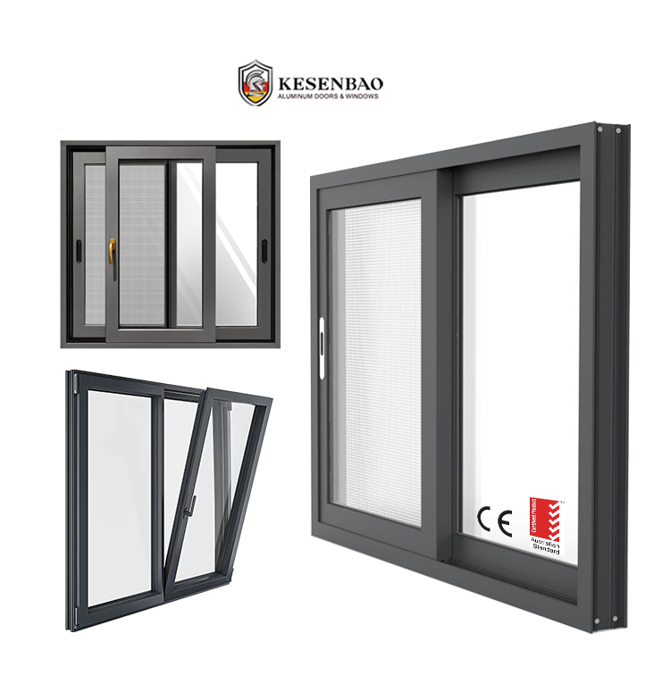 AS2047 CE Custom European Style Black Aluminum Balcony Sliding Glass Windows For Villa Houses