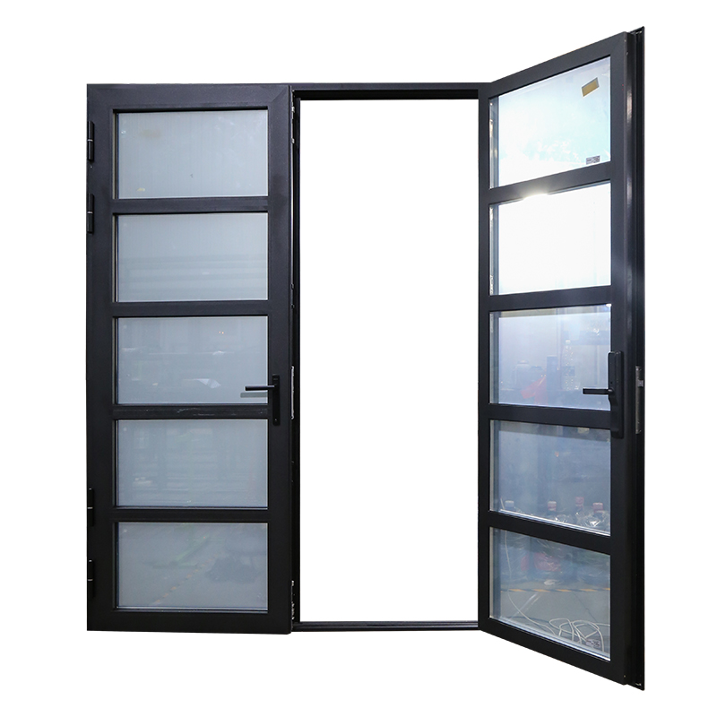 Hihaus New Exterior Black Aluminum Energy Efficient Double Glass French Door