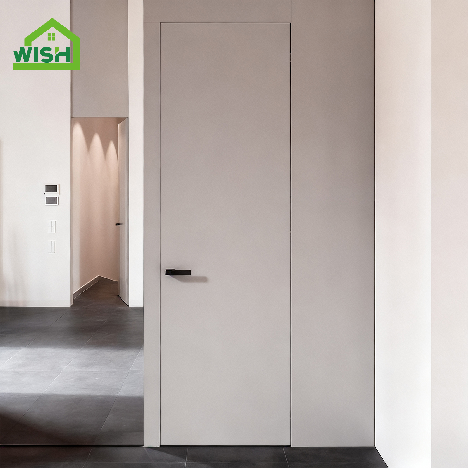 Modern Style Aluminium Alloy Frameless Invisible Door with Wooden Panel Flush Mounted Same Color As Wall for Interior Doors