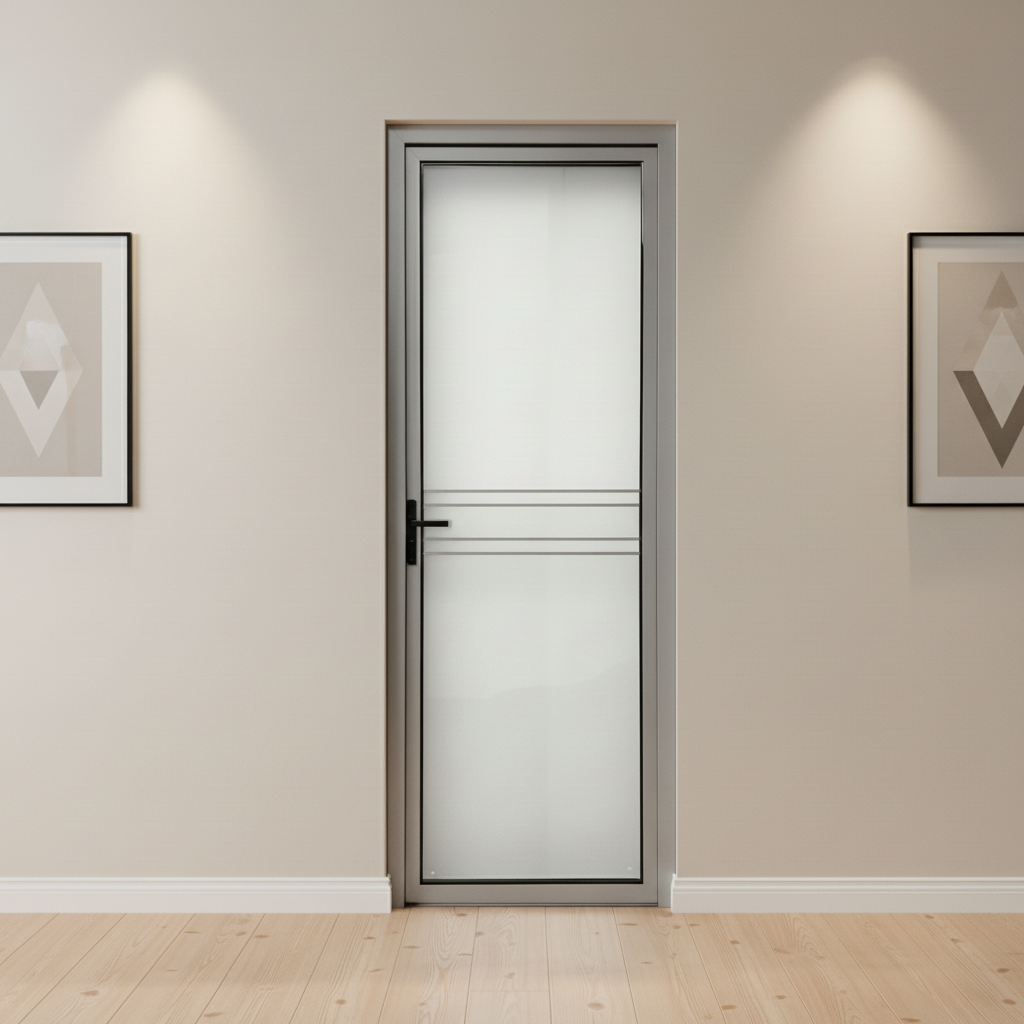 Aluminum Alloy Waterproof Finished French Design Bathroom Toilet Door with Frosted Glass and Aluminum Frame