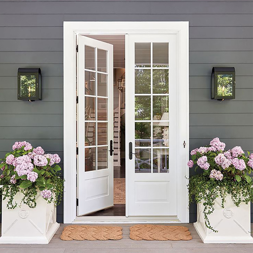 Modern One Piece Prehung Door Set Aluminum Stainless Steel Glawith Glass Side Pane Iron Gate Design Glass Half Glass Wooden Door