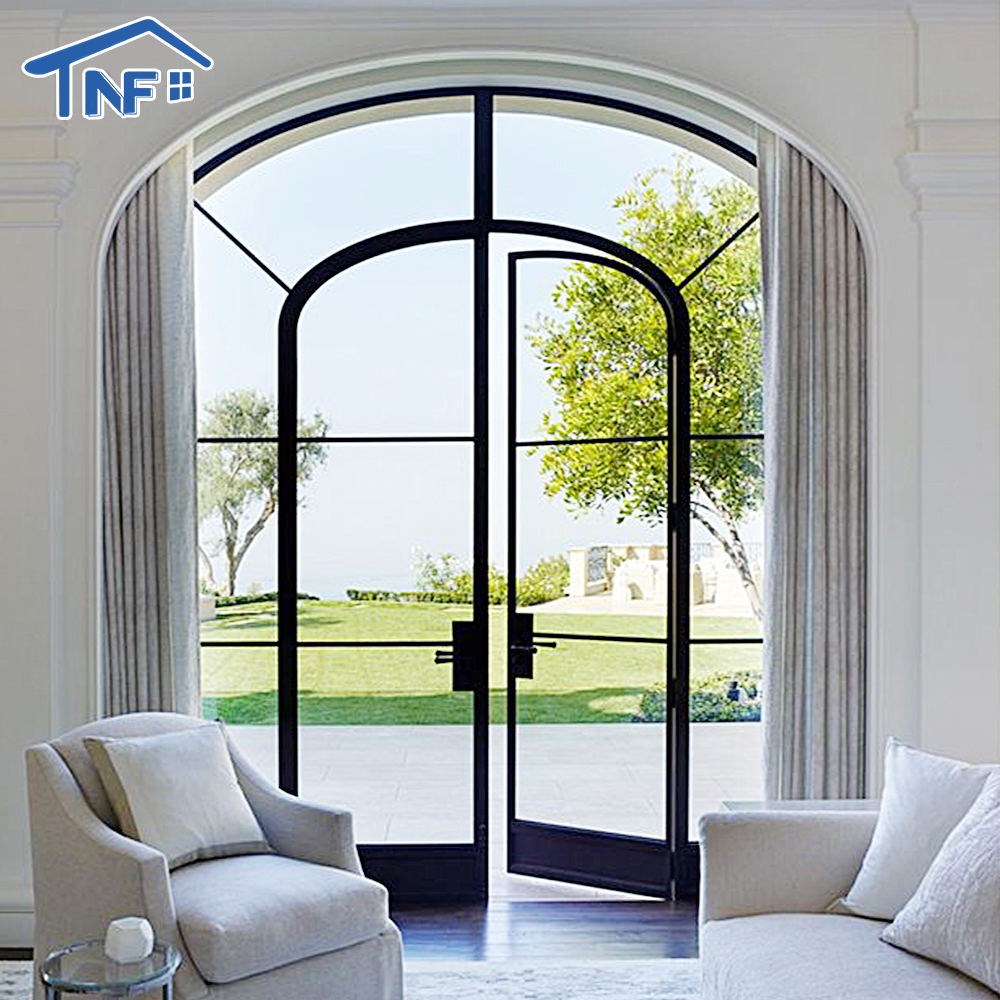 Custom Slim Aluminum Framed Swing Glass Crittall Style Arched Double Glazed Interior Casement Patio Entrance French Doors