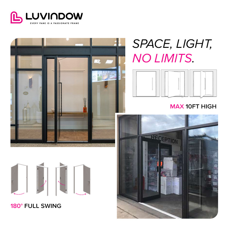 Chicago Business Exterior Storefront Windproof Aluminum Frame Double Tempered Glass Entrance Door