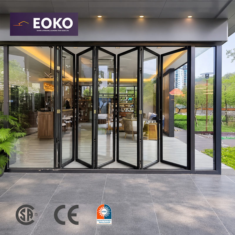 EOKO CE Energy Star Certified Thermal Break Aluminum Bi-fold Door for Commercial Shopfront Folding Glass Patio Doors for Garden