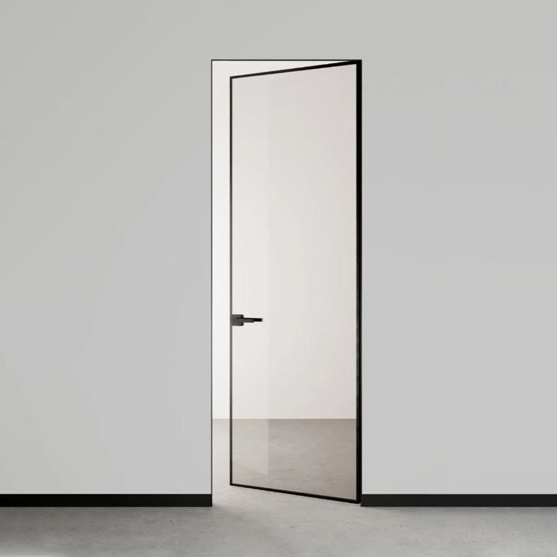 Minimal Frame Hinged Door Aluminum Glass Swing Door Soft Close Tempered Door for Office Bathroom Interior Projects
