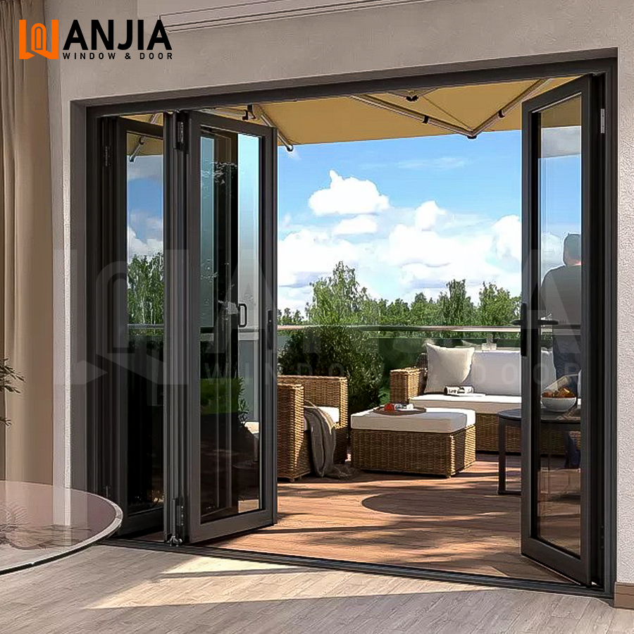 Customized Modern Design Aluminum Bifold Glass Door Commercial Folding Partition Door Entry Folding Glass Doors