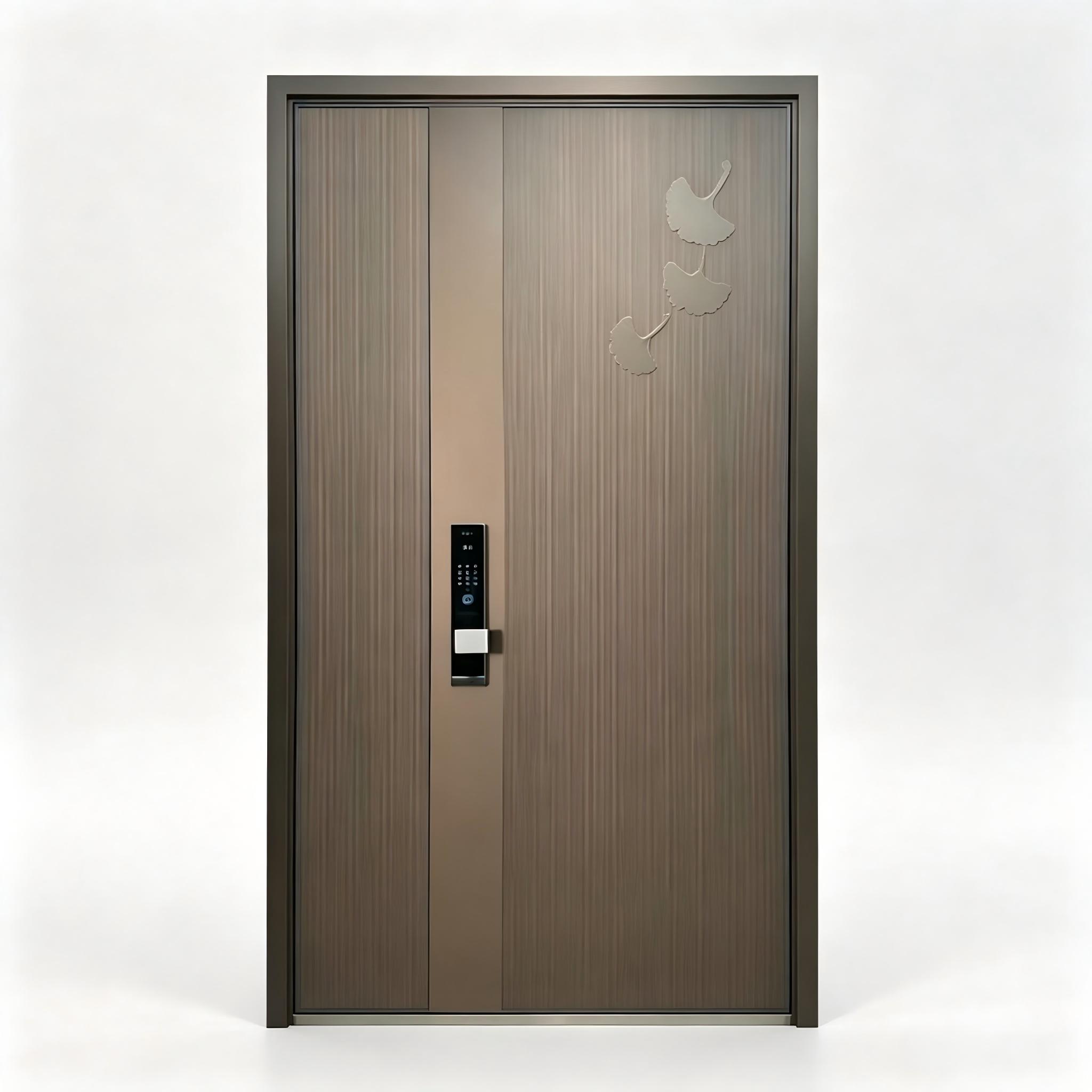Thermal Break Aluminum Modern Single and Half Leaf Entry Door Low-E Glass Fingerprint Lock PVDF Coating Villa Hotel ODM Custom