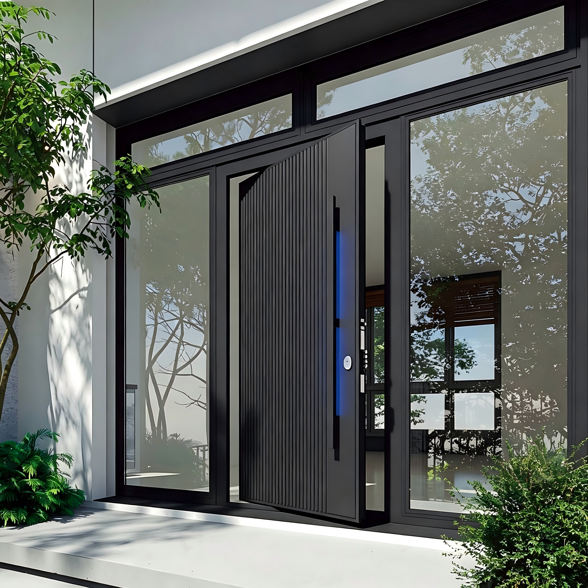 Aluminum Pivot Door Oversized Offset Exterior CNC Design Tempered Glass Smart Lock Waterproof Modern Villa China Total Solution