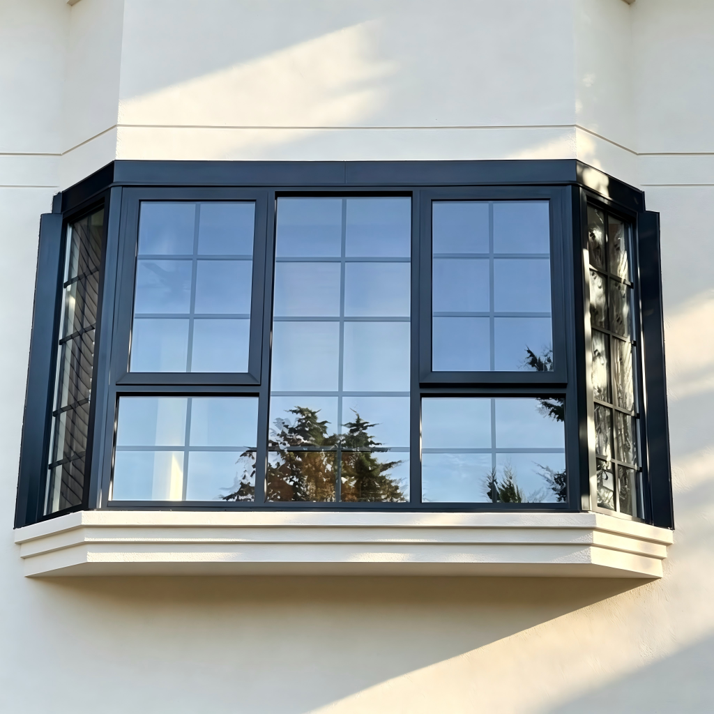 Thermal Break Aluminum Fixed Picture Window Crittall Style Grille Double Glazed Low-E Glass Bay Window for Residential Villa