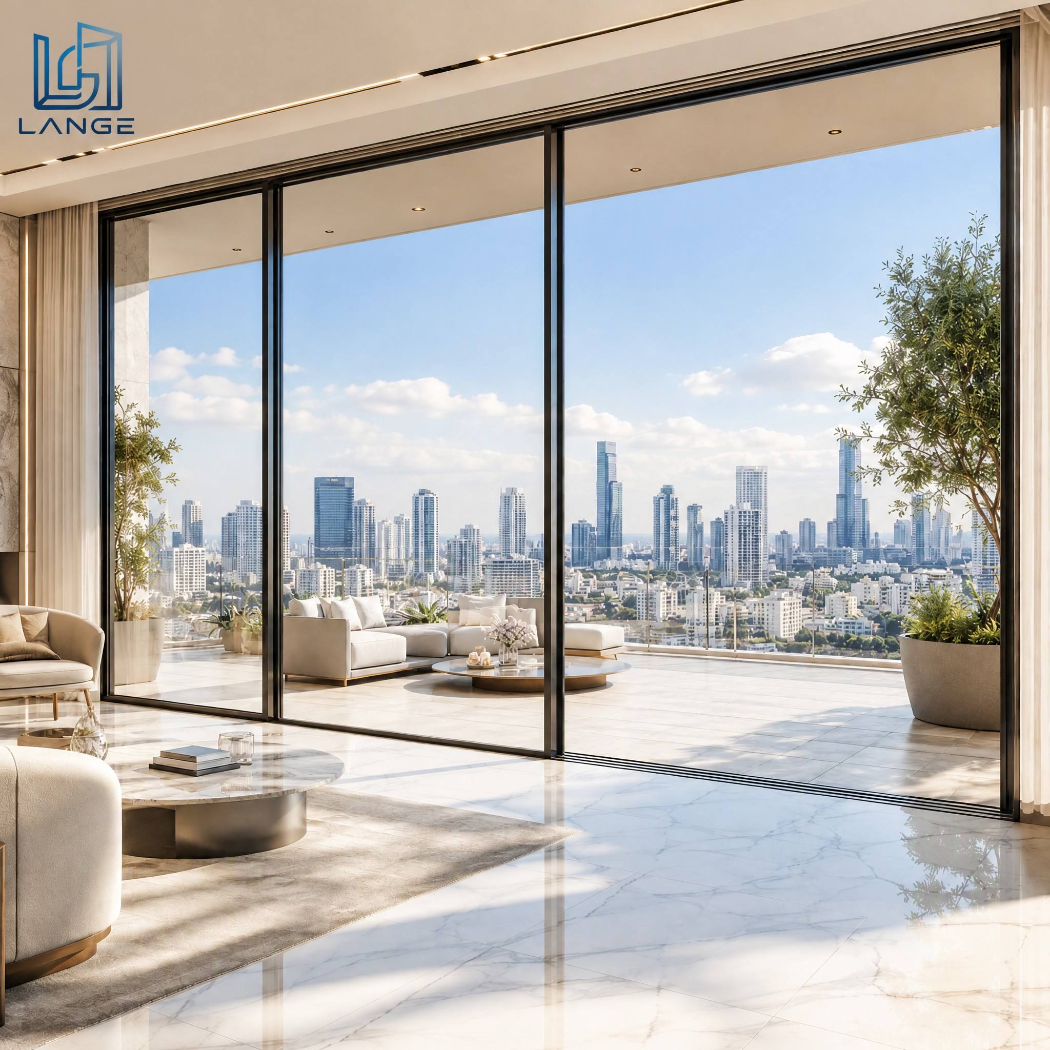 Lange Minimalist Design Heavy Duty Sliding Door Patio Aluminum Door Beautiful Balcony Sliding Glass Doors
