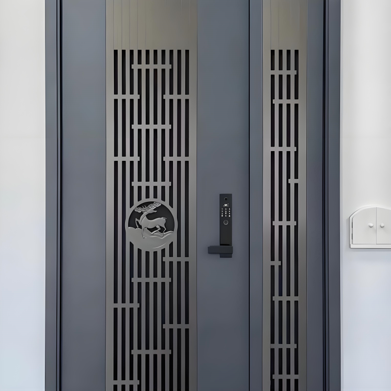 Modern Minimalist Design Aluminum Alloy Anti-Theft Entrance Security Door Double Door External Texture For Villa Hotel Use Ailuo