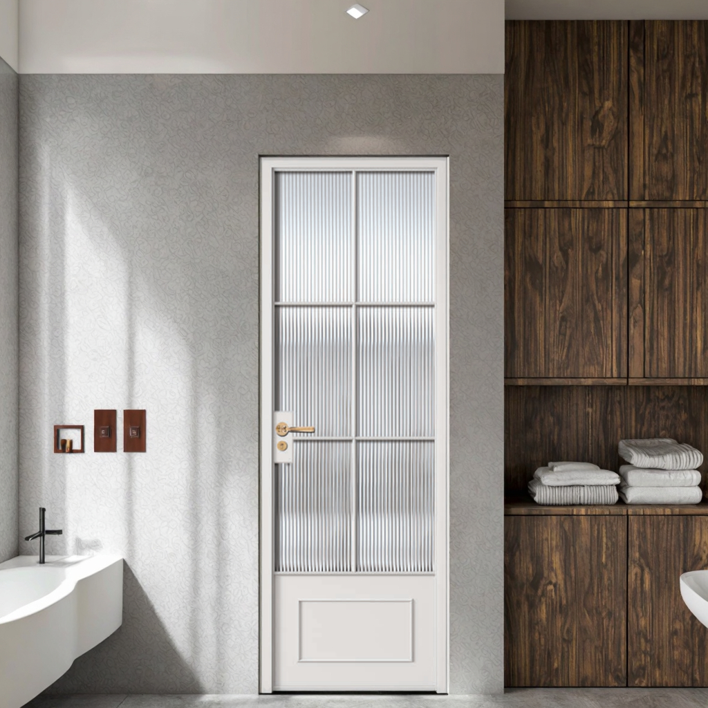 Modern French Style Fire Prevention Finished Door Aluminum Alloy Metal Frame with Glass for Living Room Kitchen Laundry