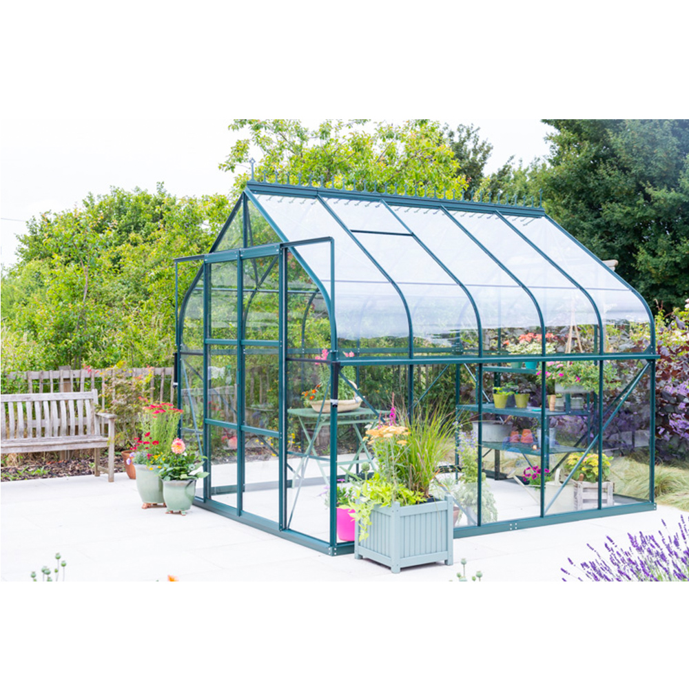 6x12ft With Ventilation Window, Sliding Door, Backyard Aluminum Greenhouse Garden Greenhouse Glass Sun Room