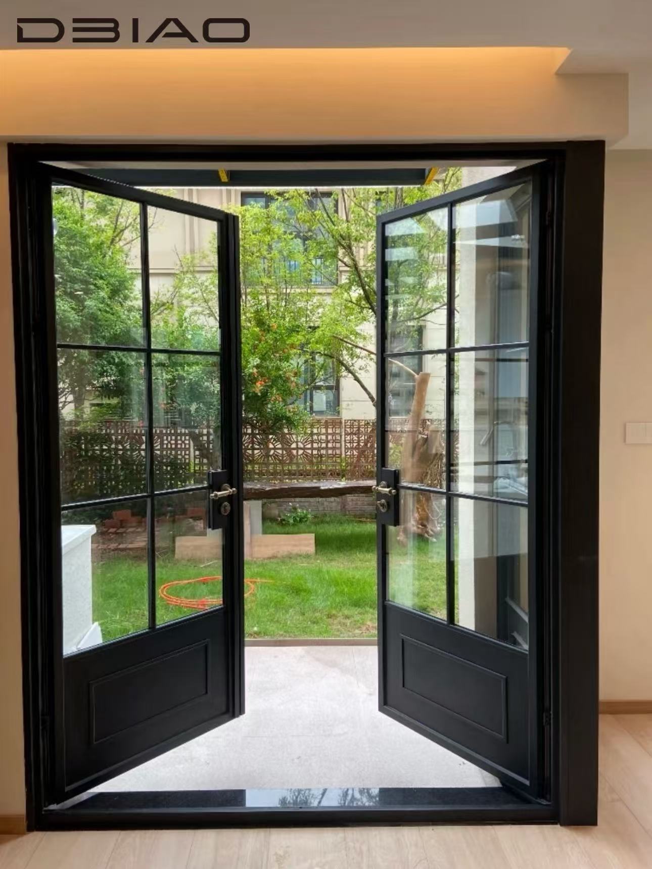 Modern Double French Entrance Door Durable Aluminum Alloy Frame Heat Insulated Glass Anti-theft Hardware for Bathroom Bedroom