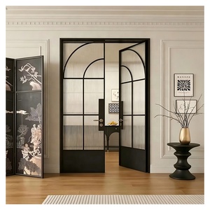 Luxury Black Frame Double Swing Indoor Thermal Insulation Waterproof Glass French Door