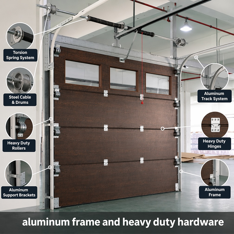 Popular Customizable Windproof Anti-deformation Real Wood-Clad Insulated Aluminum Panel Garage Door for Private Luxury Villa