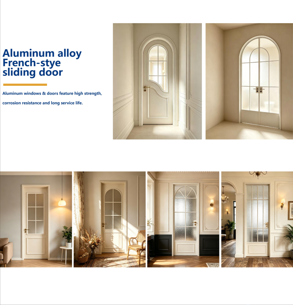 PDP Aluminum French Double Casement Door Double Tempered Glass Grille Interior/Exterior Use Waterproof Fiberglass Screen Netting