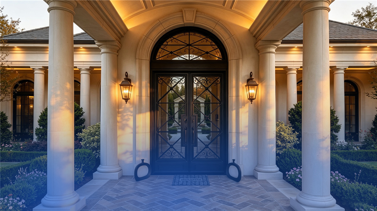 Glass entry door bringing natural light into a modern foyer