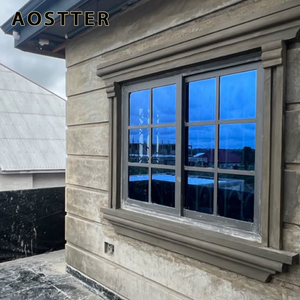 AOSTTER Wood Grain Aluminum Sliding Window with Tinted Safety Glazing and Quiet Glide Rollers for Apartment Balcony