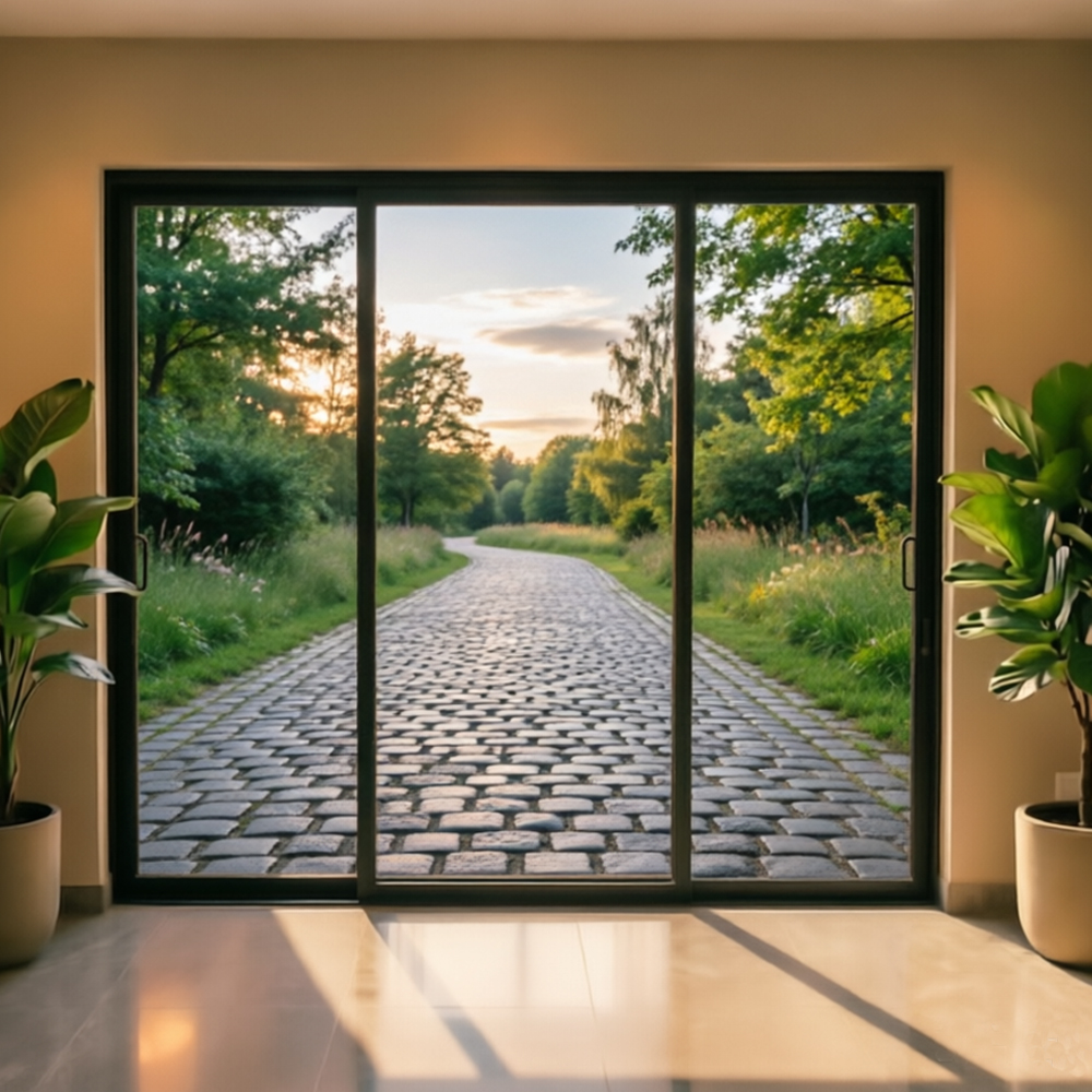 Modern Minimalist Ultra Narrow Frame 3 Panel Aluminum Sliding Door Silent Waterproof Anti-mold Hollow Glass Linkage Patio Door