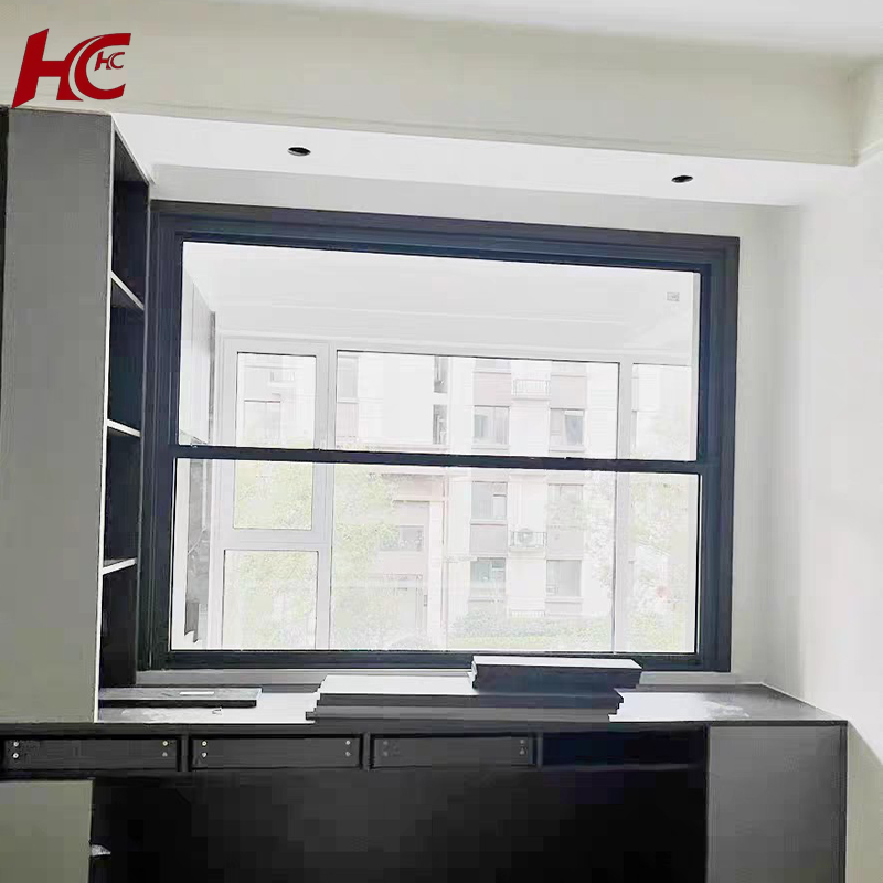 Modern American Double Hung Vertical Sliding Glass Window Durable Aluminum Alloy Frame Black Sash Soundproof Double Tempered