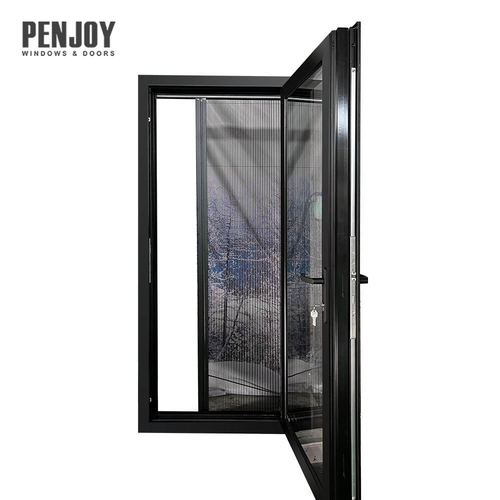 Penjoy Thermal Break Triple Glazed Aluminum Doors For Home Entry Villa &amp; Hotel Fiberglass Screen Netting Passivhaus Compliant